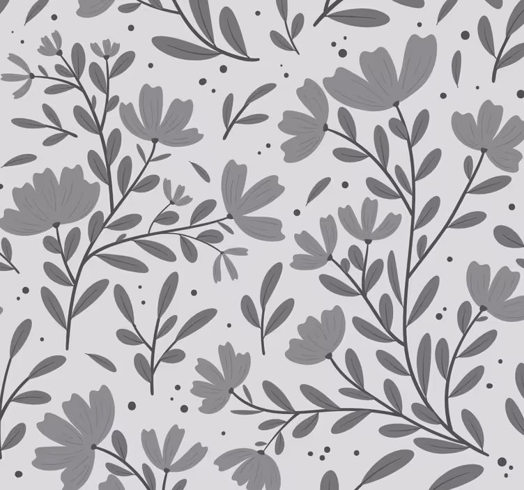Grijs bloemenpatroon bloemen behang - TenStickers