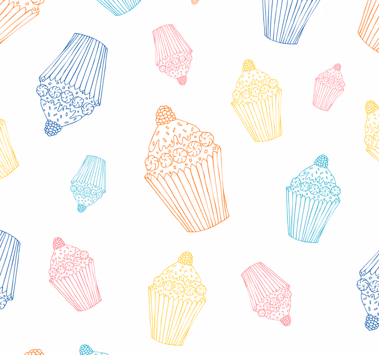 Cupcake-schetsen behang keuken - TenStickers