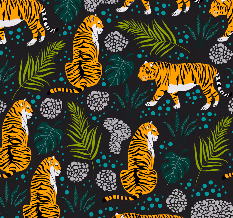 Tropisch tijgerpatroon behang dieren - TenStickers