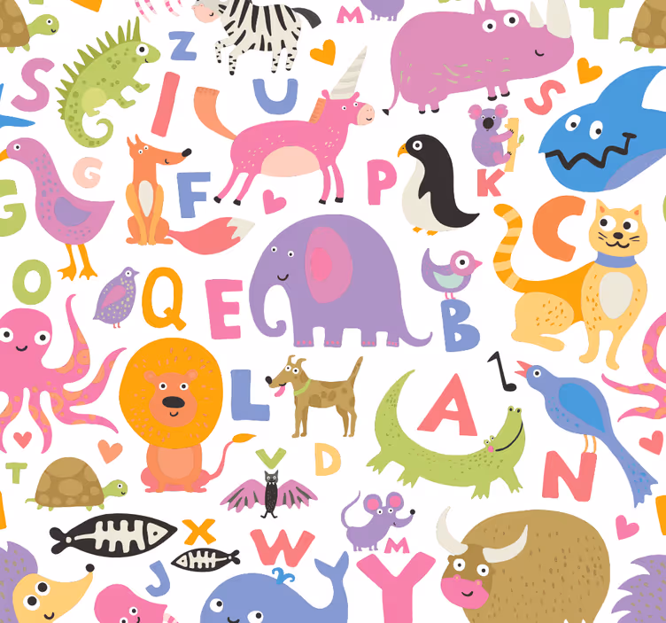 Alfabet dieren behangpapier kinderkamer - TenStickers