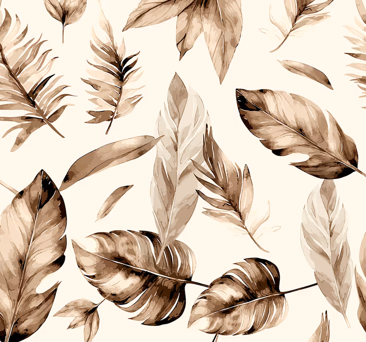 Beige bladerenpatroon behang bladeren - TenStickers