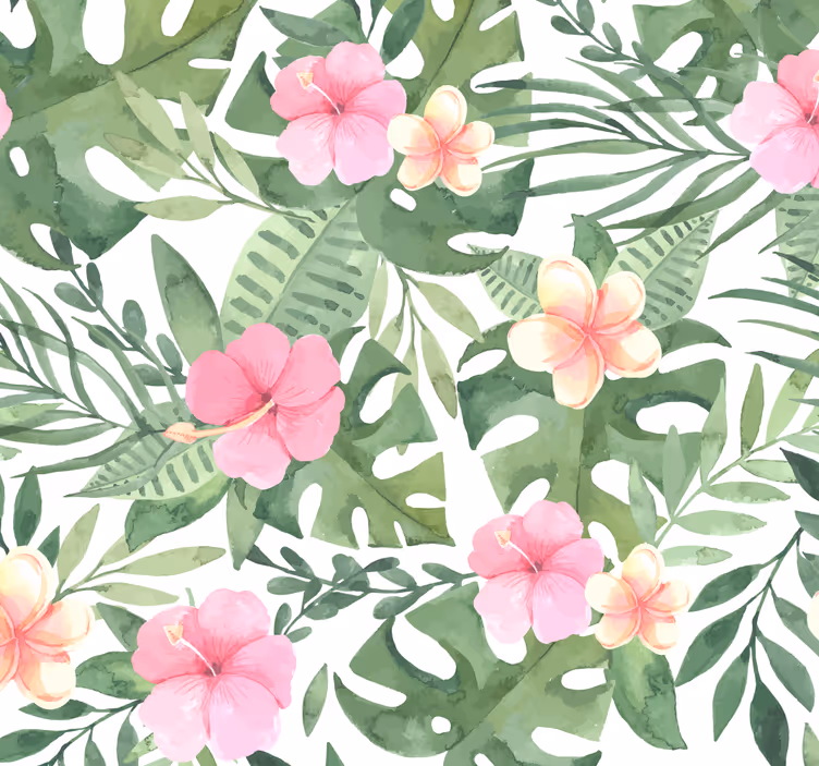 Tropisch bloemenpatroon behang bladeren - TenStickers