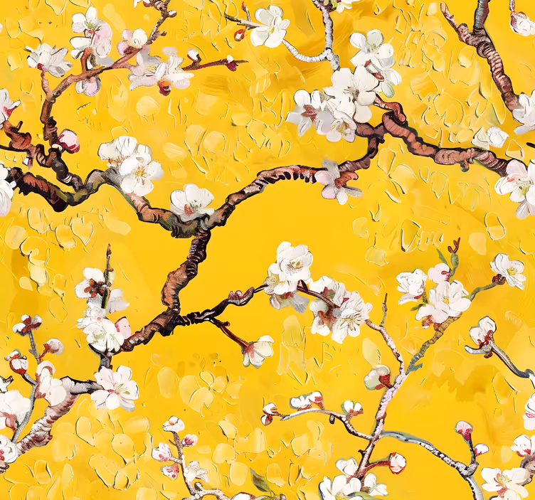 Bloemen lentepatroon geel behang - TenStickers