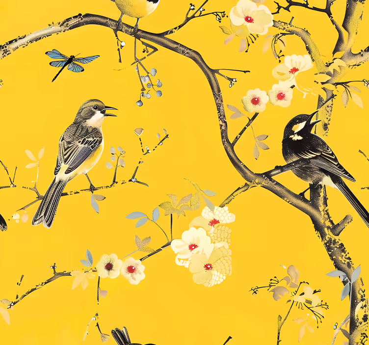 Lente ontwerp geel behang - TenStickers