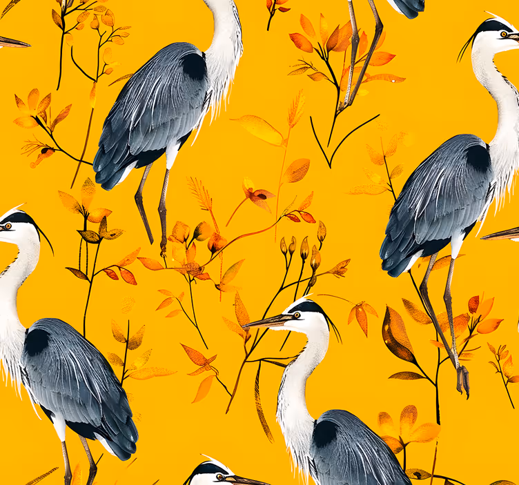 Reigers patroon geel behang - TenStickers