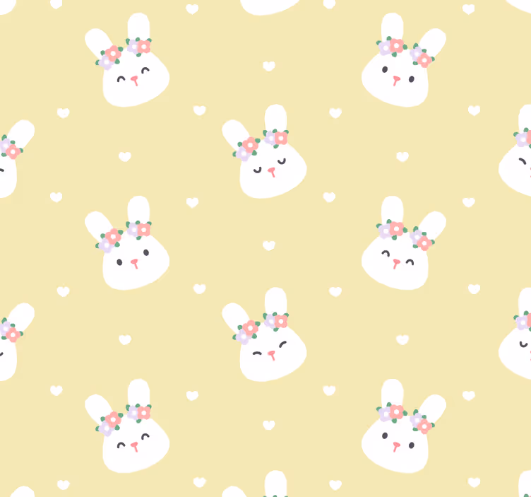 Witte konijntjes met bloemen behang dieren - TenStickers