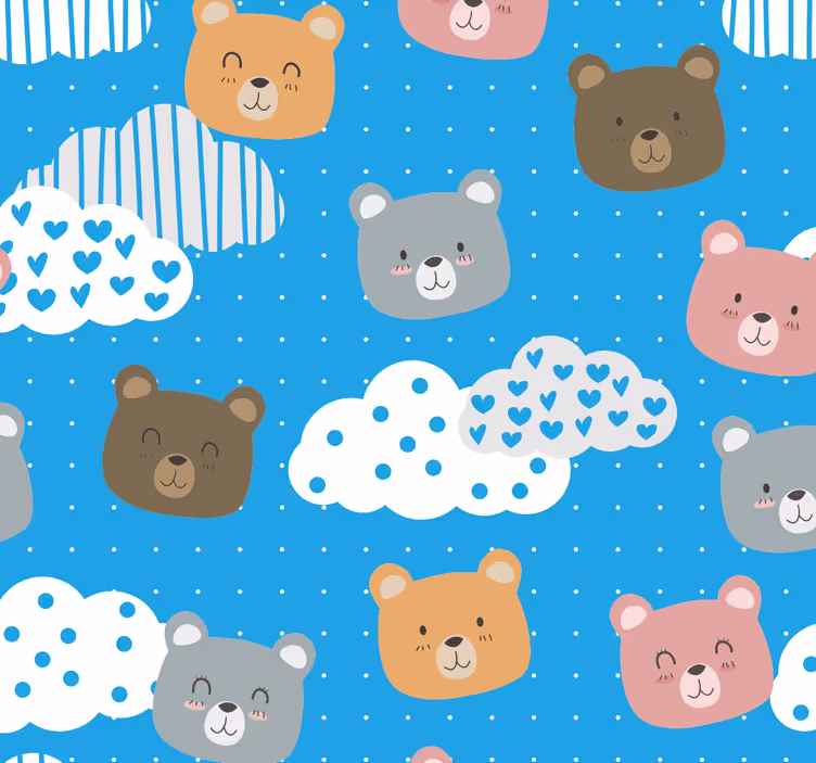Beer wolkenpatroon dieren behang - TenStickers