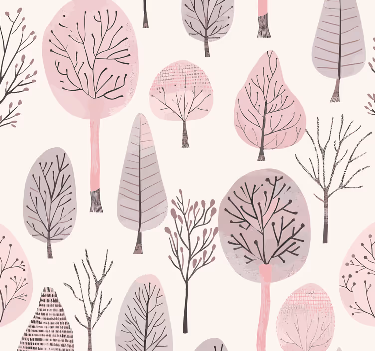 Noordse bomen roze behang - TenStickers