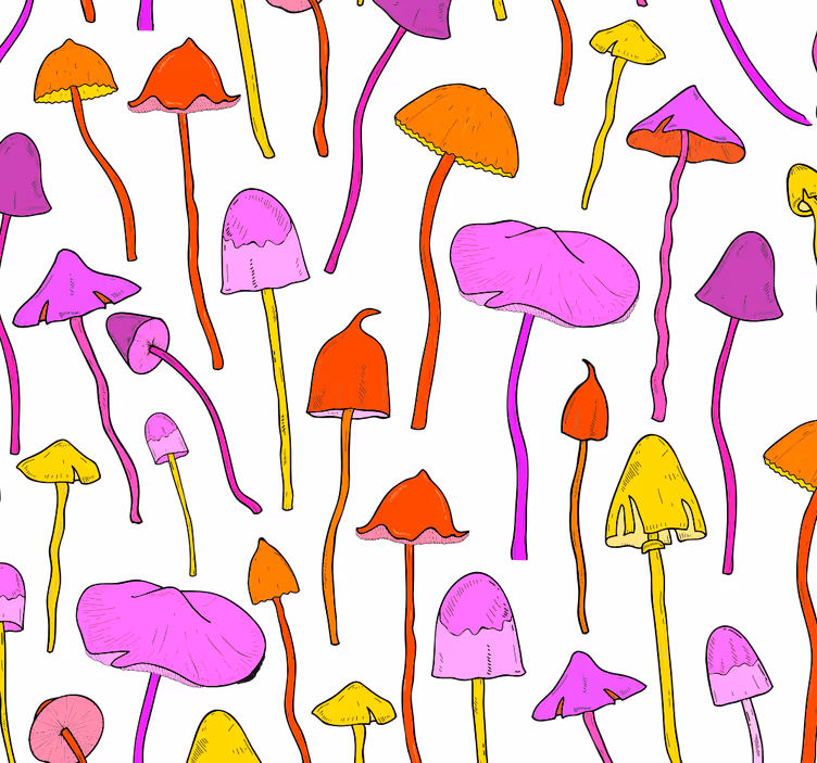 Behangpapier hoofdslaapkamer funky paddenstoelenpatroon - TenStickers