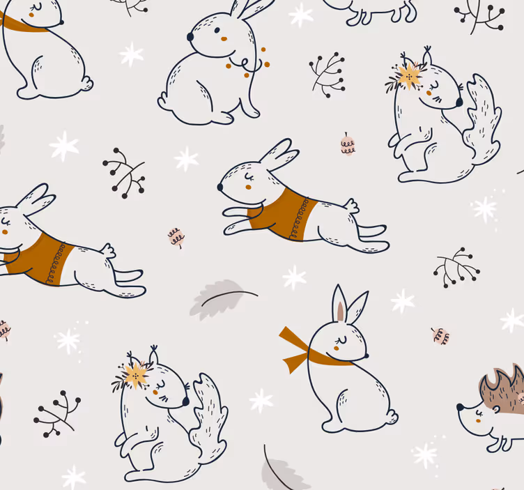 Speels konijnenmotief behang dieren - TenStickers