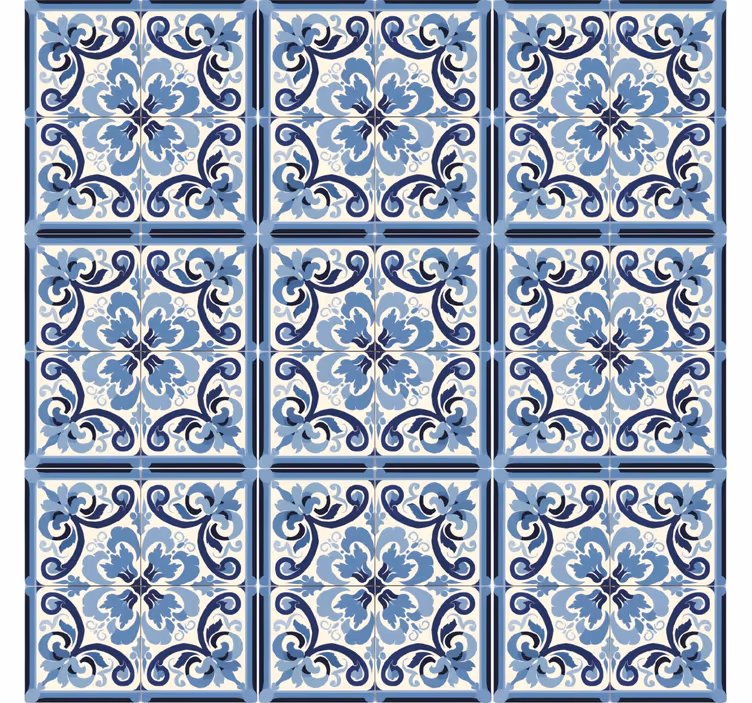 Blauw en wit bloemmotief behang tegels - TenStickers