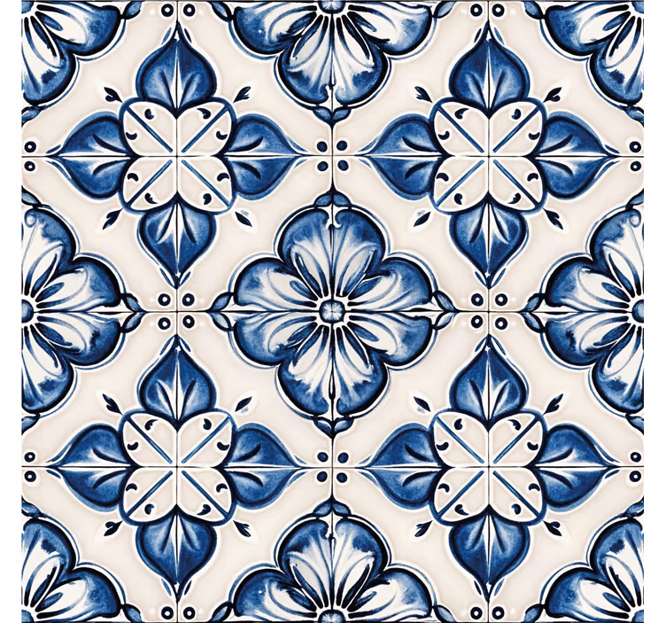 Blauw bloemmotief behang tegels - TenStickers