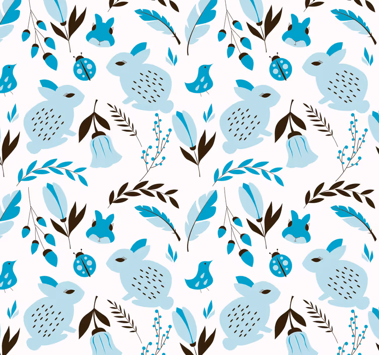 Blauwe konijntjes behang dieren - TenStickers