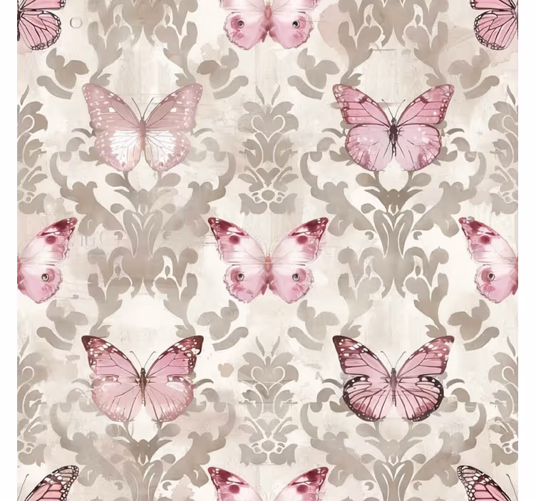 Roze vlinderspatroon barok behangpapier - TenStickers