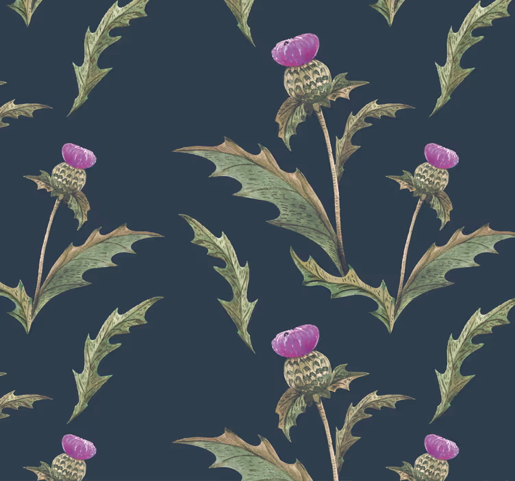 Bloemen behang Groene en paarse schotse distel - TenStickers