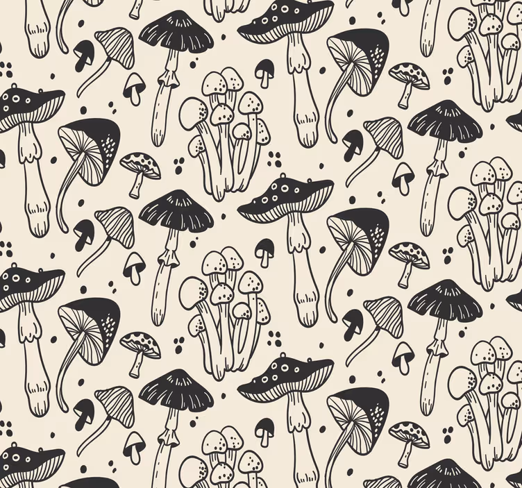 Paddenstoelen patroon op beige behang  - TenStickers