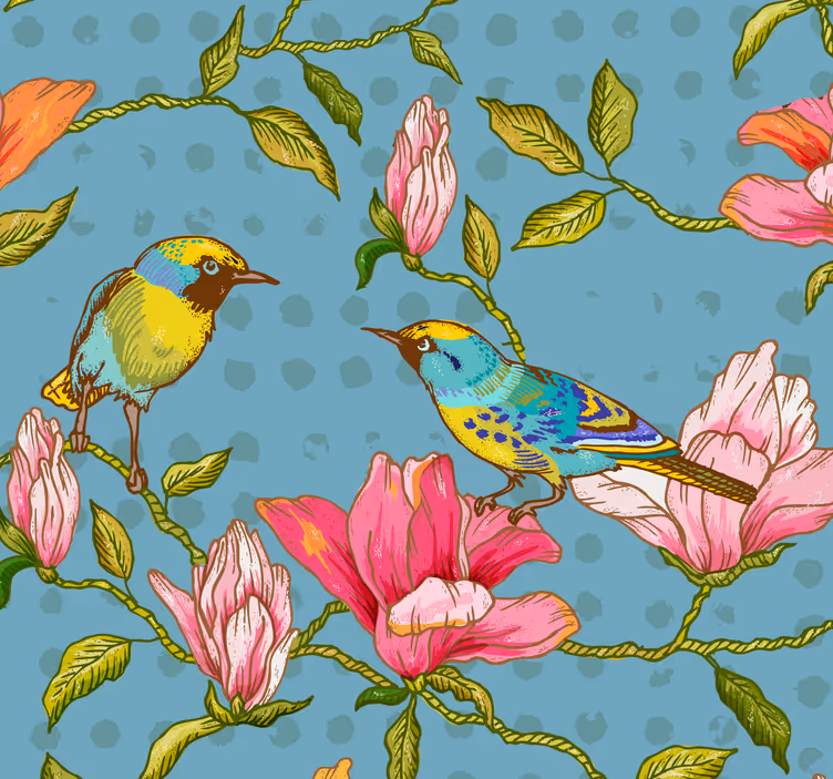 Exotische vogels Bloemen behang - TenStickers