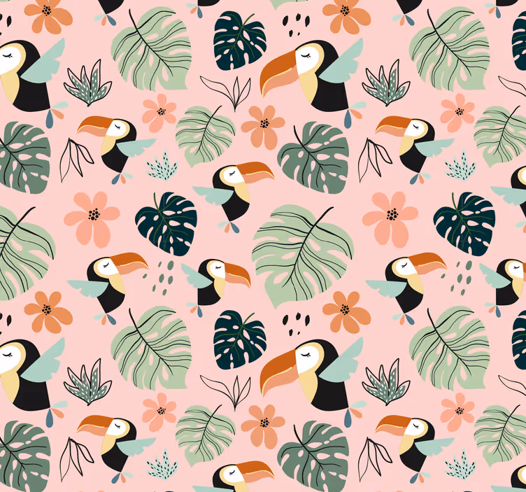 Behang Jungle vogel en plant - TenStickers