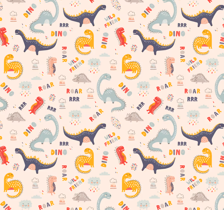 Kinderbehang Kleurrijke dinosaurussen met namen - TenStickers