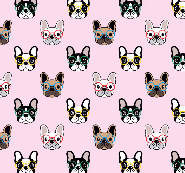 Behang slaapkamer Franse bulldog met bril - TenStickers