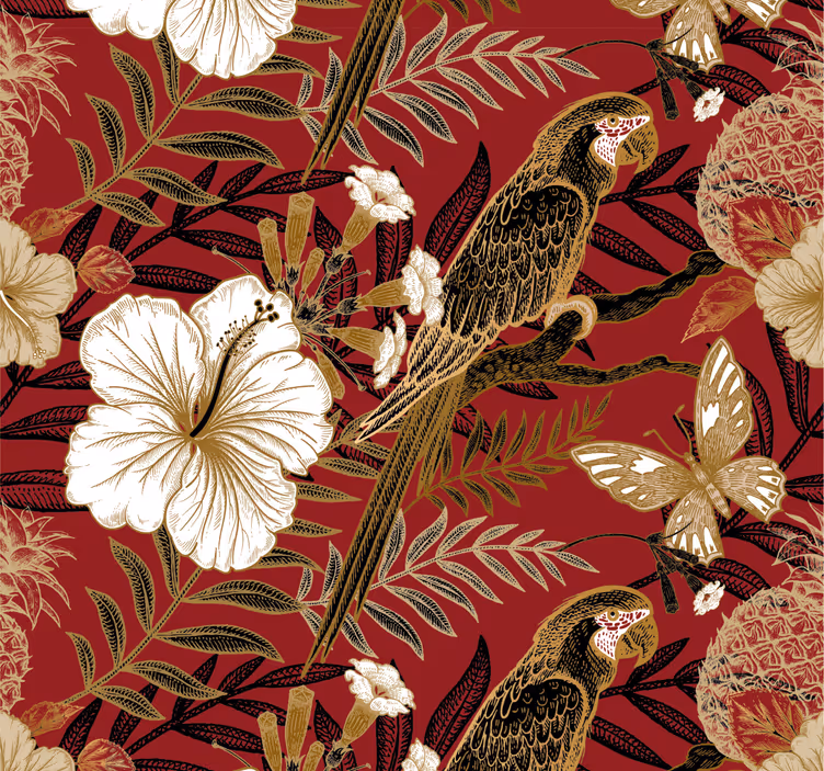 Dierenprint behang Elegante rode bloemen - TenStickers
