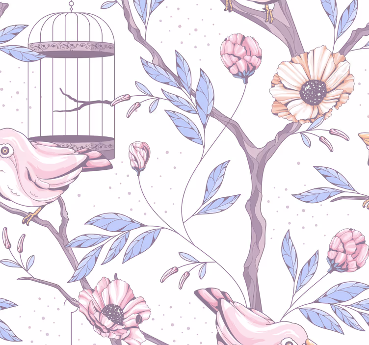 Behang natuur Romantische takken met vogels - TenStickers