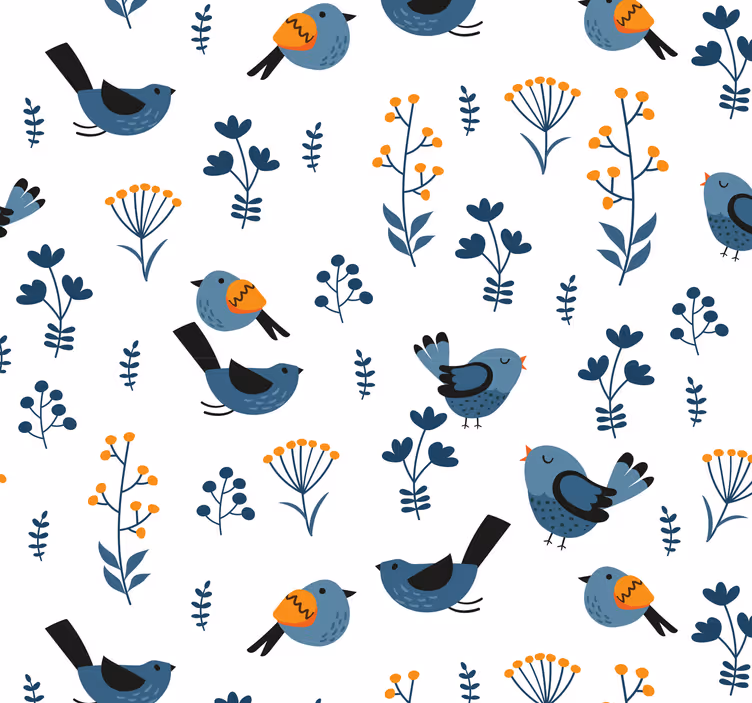 Behang slaapkamer Lente vogels patroon - TenStickers