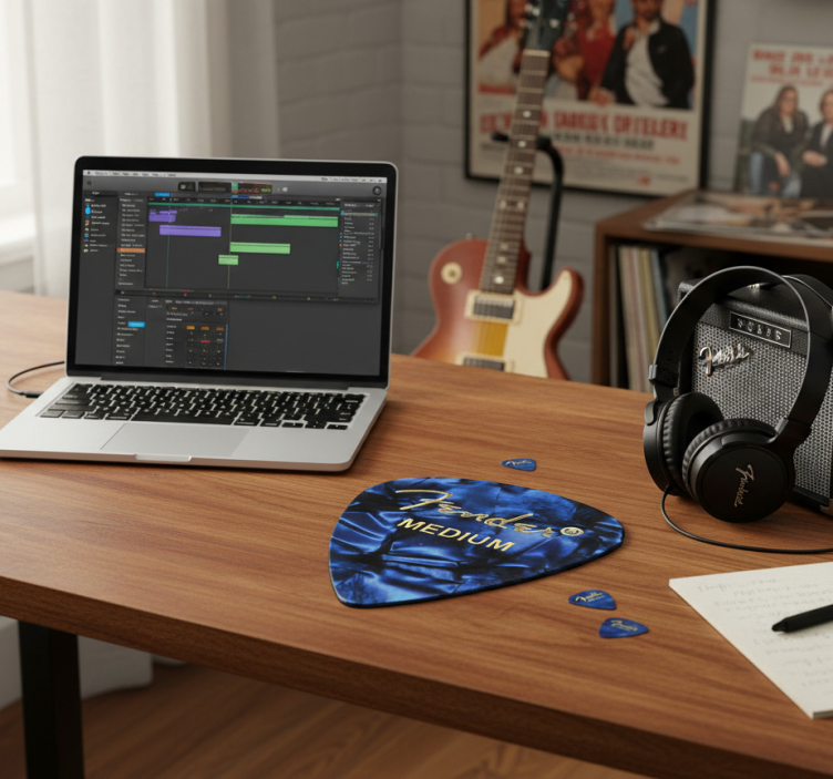 Muismat met blauwe fender gitaarplectrum - TenStickers