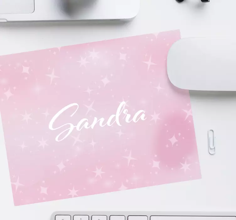 Muismat met naam gepersonaliseerd roze glitter - TenStickers