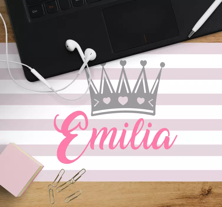 Muismat met naam kroon gepersonaliseerd emilia - TenStickers