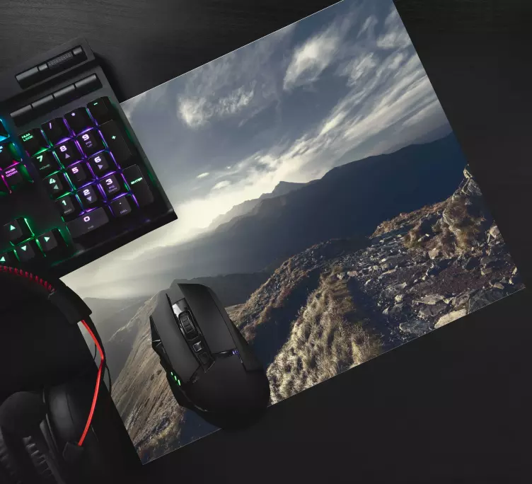 Muismat wereldkaart bergachtig terrein uitzicht - TenStickers