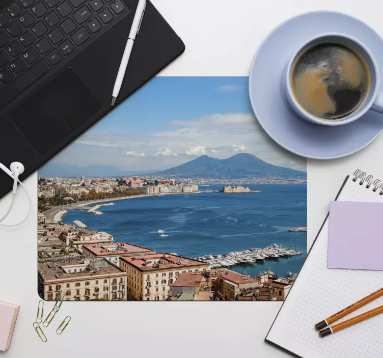 Muismat wereldkaart kustzicht haven - TenStickers