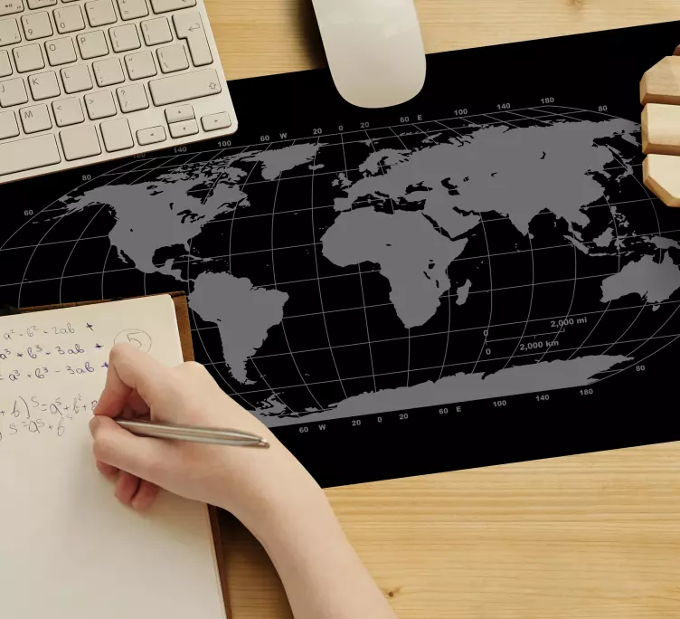 Muismat wereldkaart met raster - TenStickers