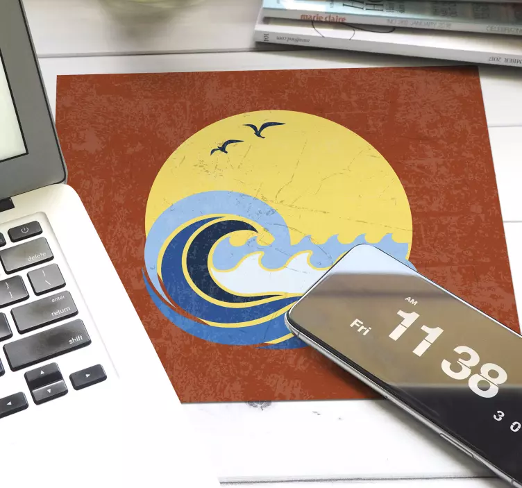 Originele muismat golven onder de zonsondergang - TenStickers