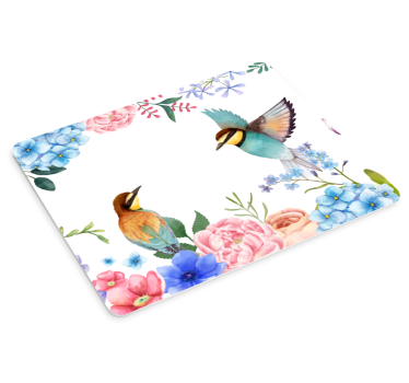 Originele muismat kleurige vogels tussen bloesems - TenStickers