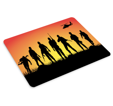 Gaming muismat silhouetten soldaten tegen zonsondergang - TenStickers