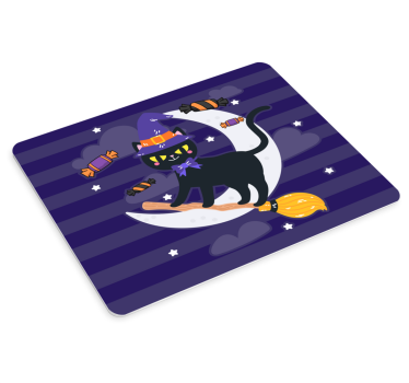 Anime muismat zwarte kat op bezem - TenStickers