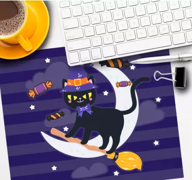Anime muismat zwarte kat op bezem - TenStickers