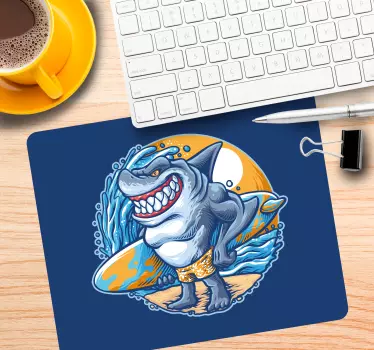 Gaming muismat haai met surfplank - TenStickers