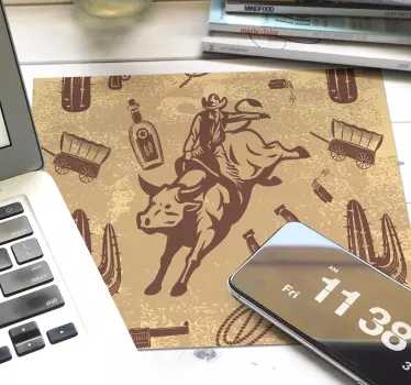 Originele muismat cowboy op stier - TenStickers