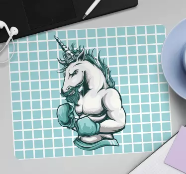 Originele muismat eenhoorn bokser illustratie - TenStickers