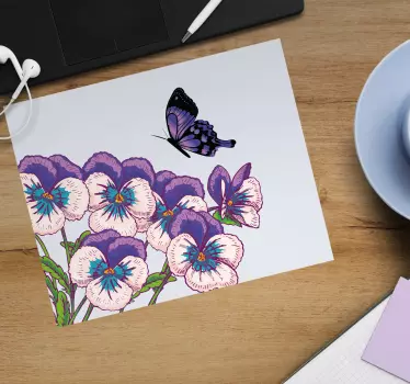 Originele muismat paarse bloemen vlinder - TenStickers