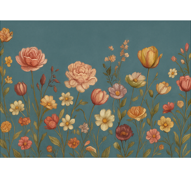 Aardse bloemenweide rolgordijn hoofd slaapkamer - TenStickers