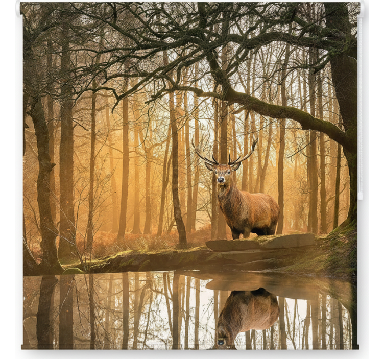 Rolgordijn bomen gouden hertenmeer - TenStickers