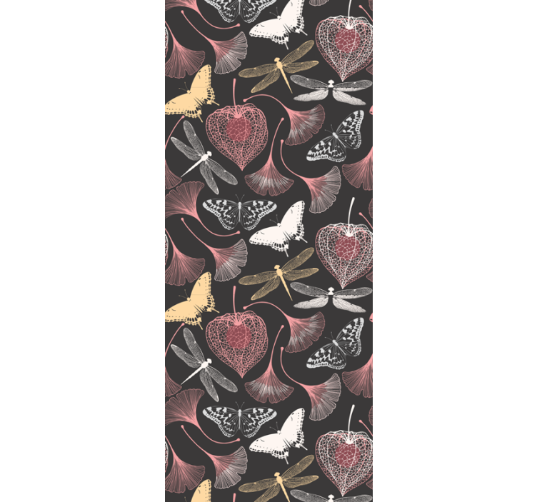 Kinderkamer rolgordijn roze bladeren zwarte vlinder patroon - TenStickers