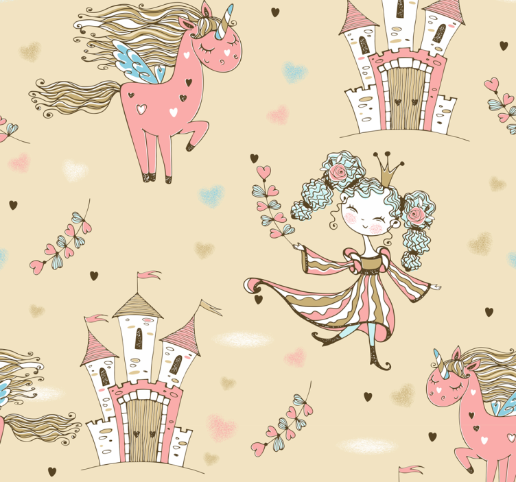 Kinderkamer rolgordijn eenhoorn kasteel en prinses - TenStickers