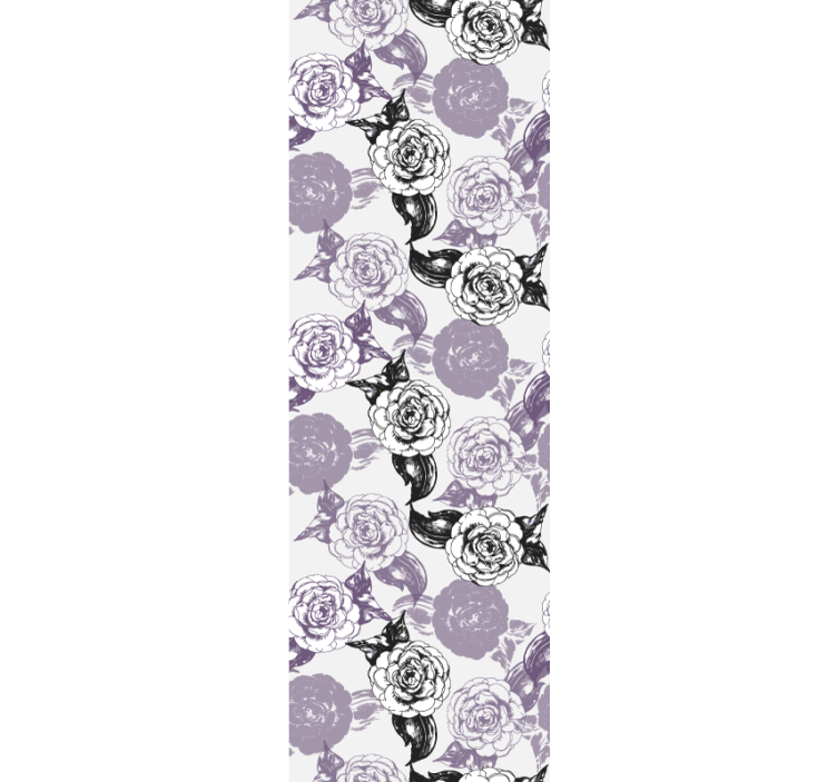 Rolgordijn tienerkamer paarse en zwarte bloemenprint - TenStickers