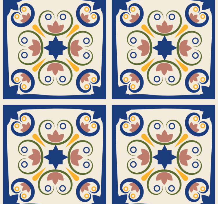 Modern rolgordijn roze bloemen portugese tegel - TenStickers