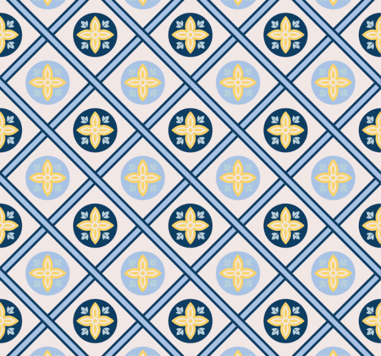 Modern rolgordijn babyblauw en geel portugese tegel - TenStickers