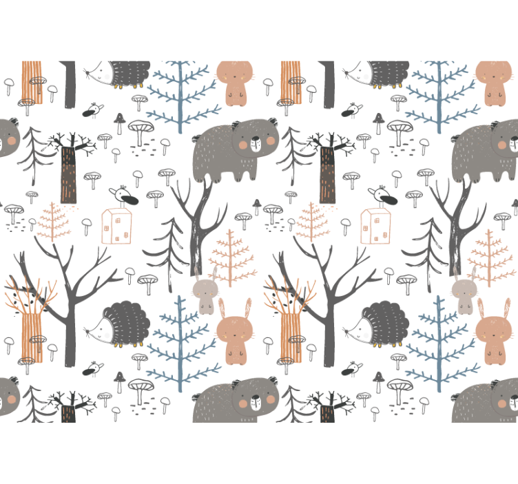 Wit rolgordijn scandinavisch bos met dieren - TenStickers